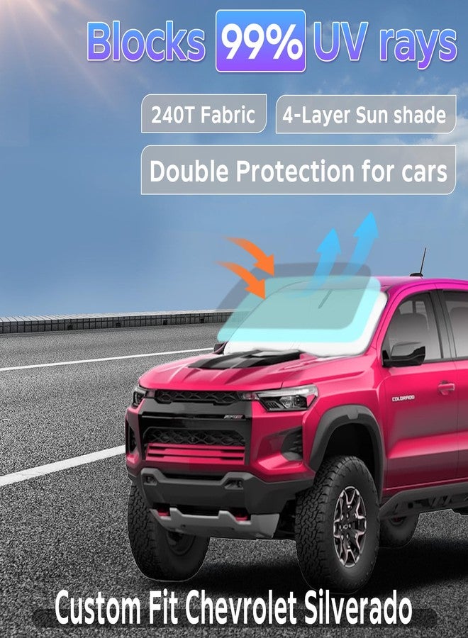 UKTOP Sun Shade Sunshade for 2019-2025 2026 Chevy Chevrolet Silverado/GMC Sierra 1500 2500 3500 Windshield Cover, 4-Layers Sun Shield 240T Silver Sun Visor Foldable Window Shade Blocks UV Accessories - Image 2